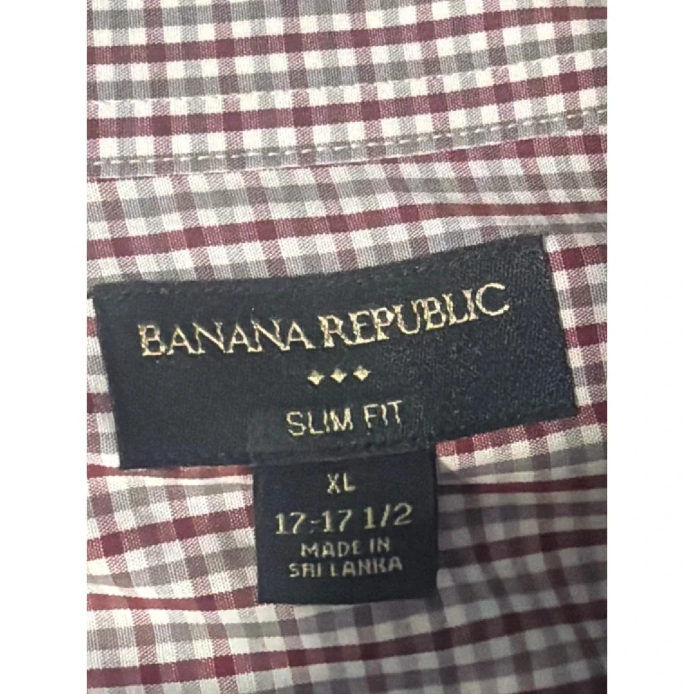 Banana Republic Mens XL Slim Fit Halton Check Button Down Shirt Burgundy Grey XL